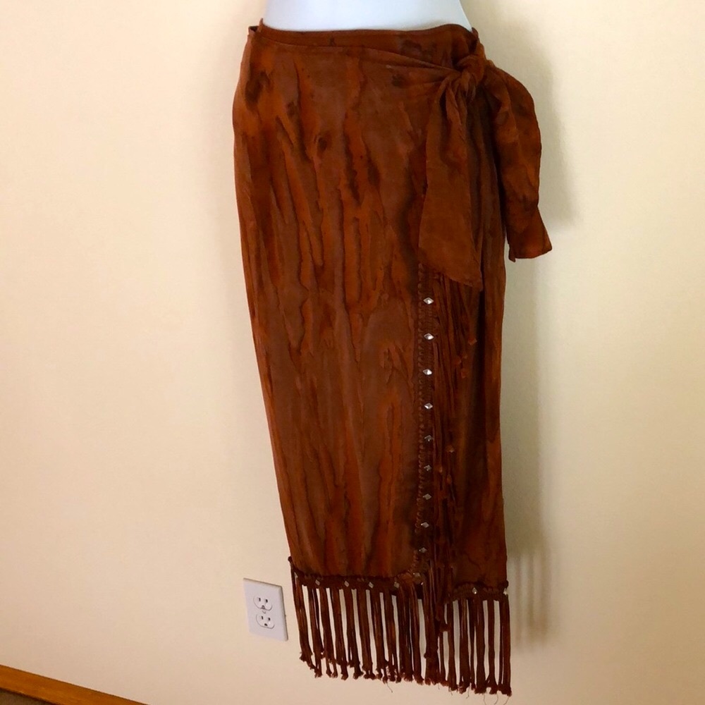 Risky# fringe wrap skirt rusty brick color, size Medium